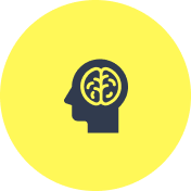 Yellow circle icon with head with brain
