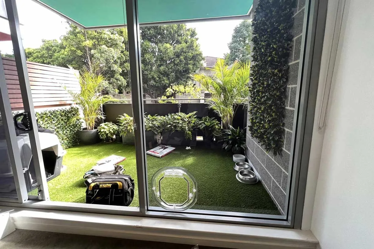glass door dog door to the backyard